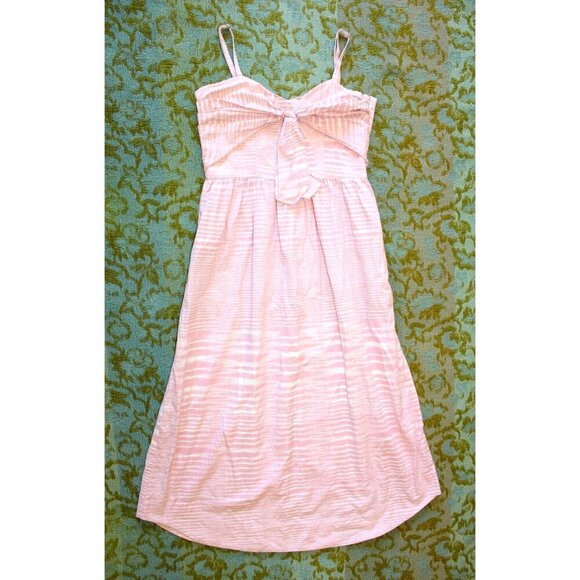 Anthropologie Whit Two Pink Midi dress Striped Twist Knot Cotton Neck Size 4P - Picture 5 of 11